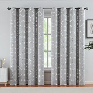 Gray Blackout Curtains Silver Metallic Geometric Designs 52 x 64 Curtain Panels